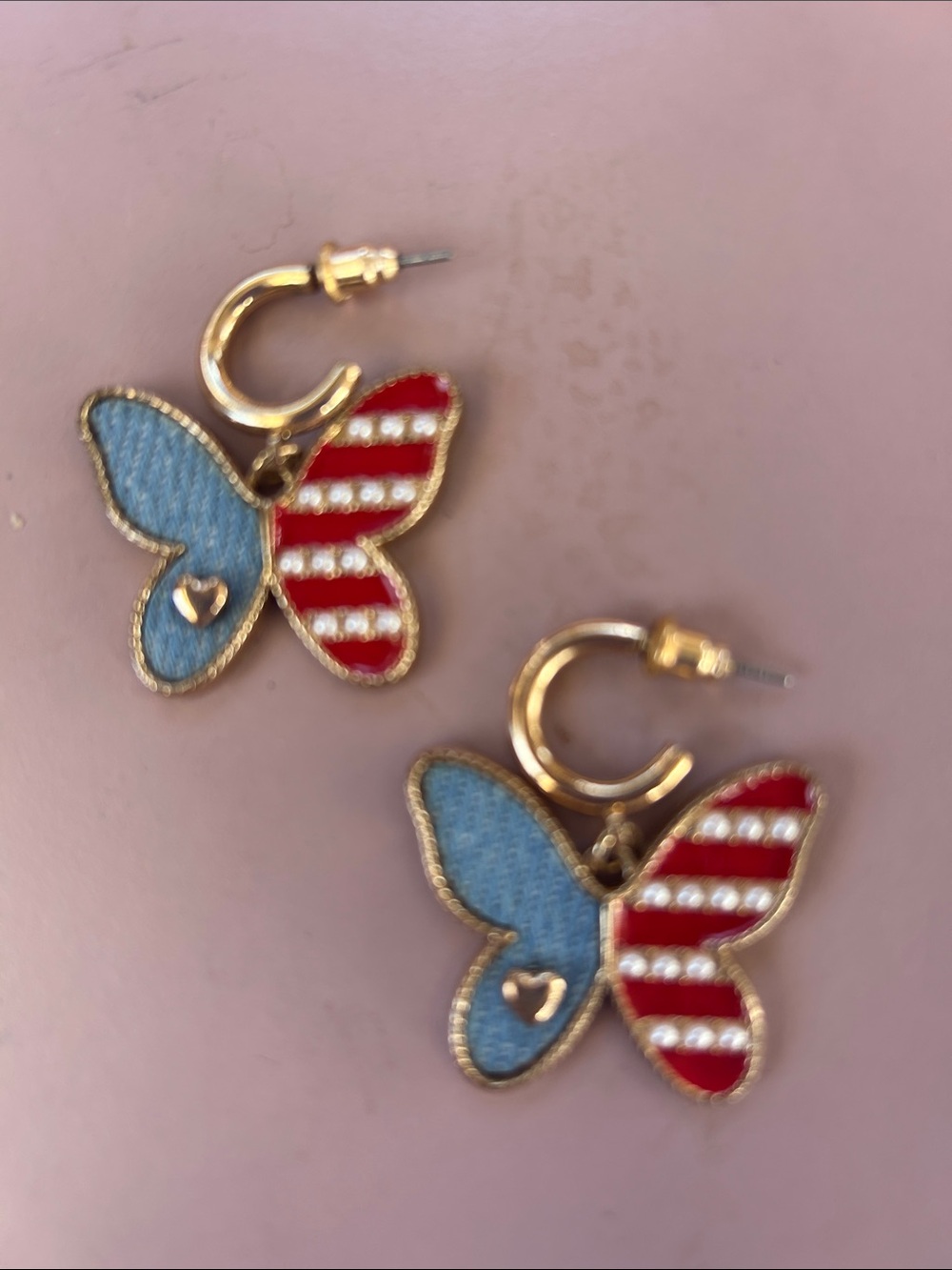 Earrings- Butterfly Patriotic Flag Design